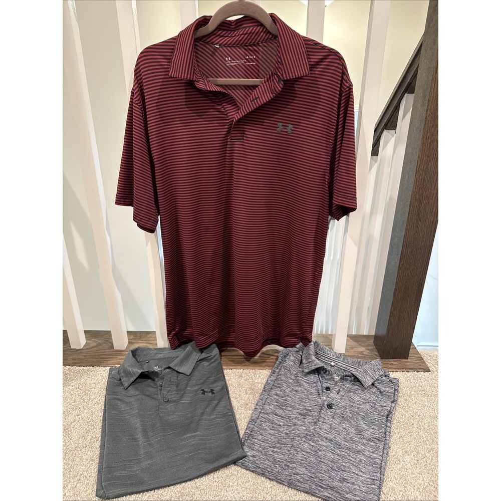3 - Under Armour Mens Multicolor Short Sleeve Golf Polo Heat‎ Gear Size L Loose